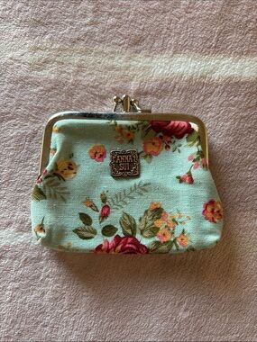 Anna Sui Mint Floral Kiss-Lock Coin Pouch with Gold Trim